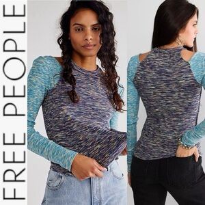 NWOT Free People Space Dye Out of Control Thermal Cold Shoulder Top xs